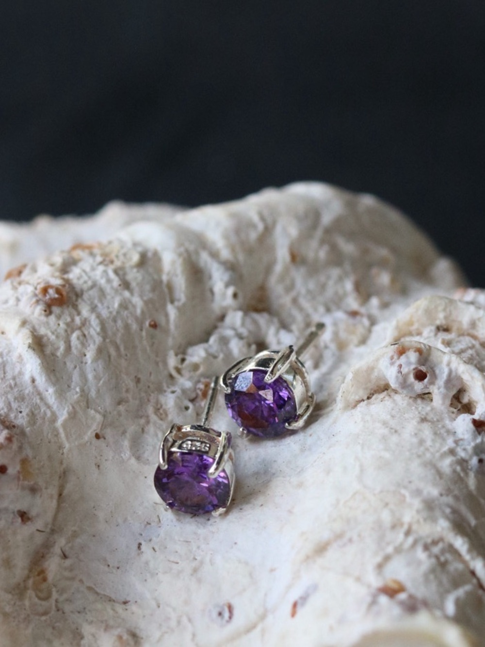 FAS 925 Sterling Silver Purple Gemstone Stud Earrings